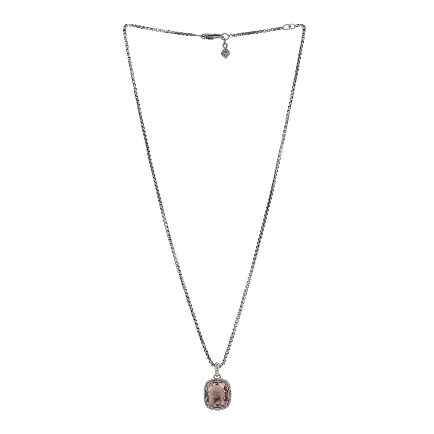 Sterling Silver Diamond Morganite 12mm Noblesse Pendant Necklace