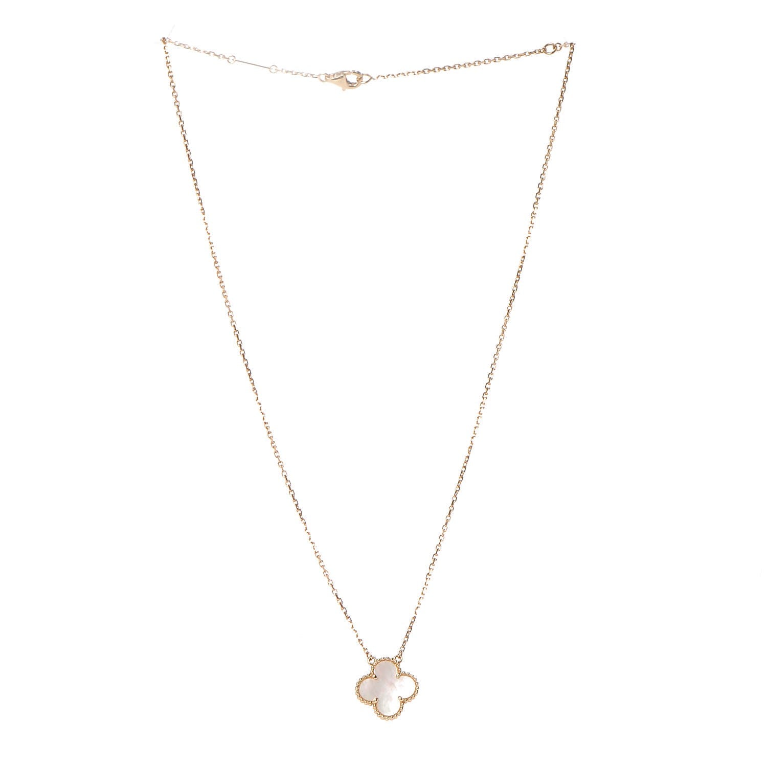 Van Cleef & Arpels 18K Yellow Gold Mother of Pearl Vintage Alhambra Pendant Necklace 3 of 6