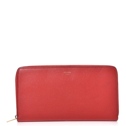 Celine Drummed Calfskin Large Zip Around Multifunction Wallet Coquelicot 1 of 26