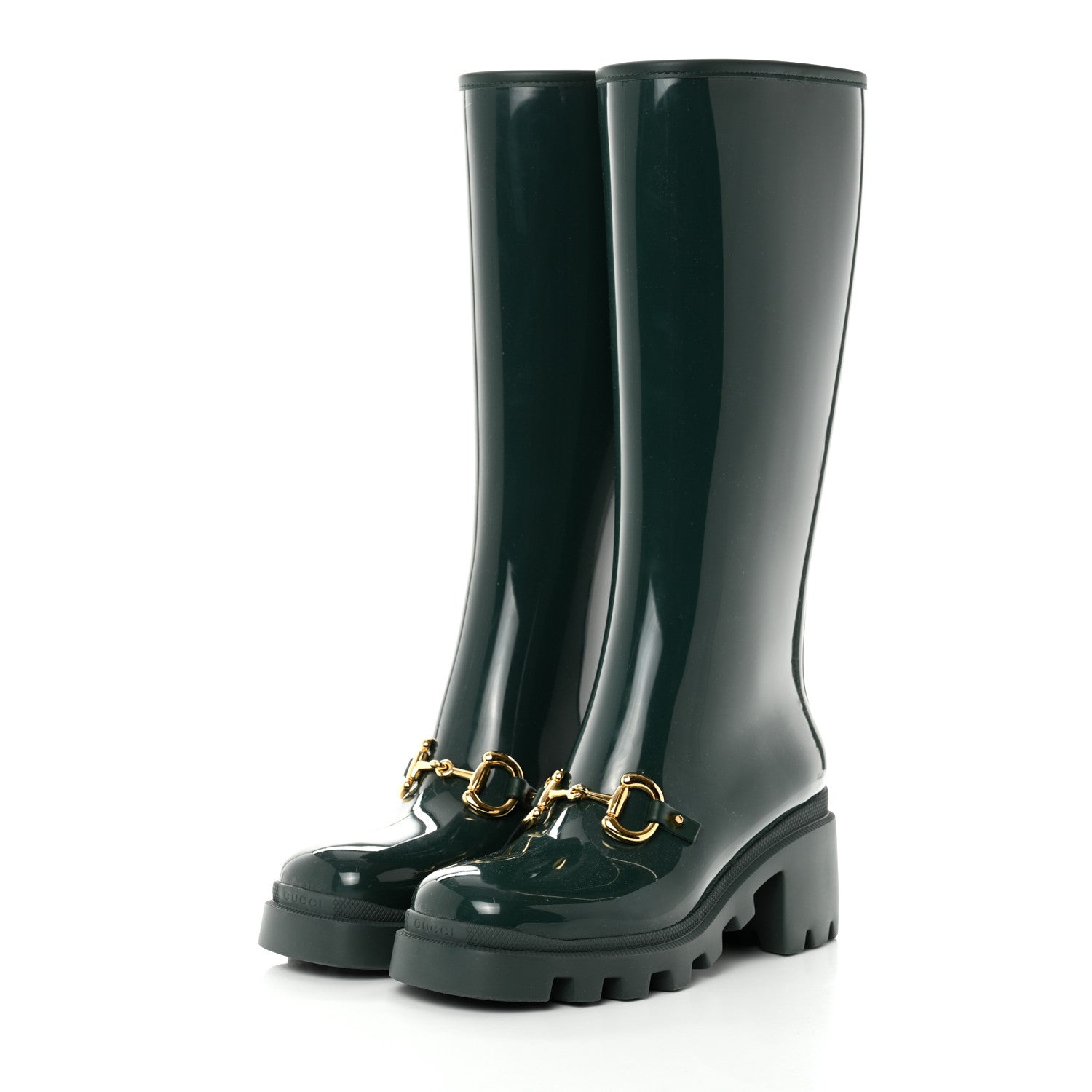 Gucci Rubber Horsebit Knee High Boots 38 Vintage Green 3 of 8