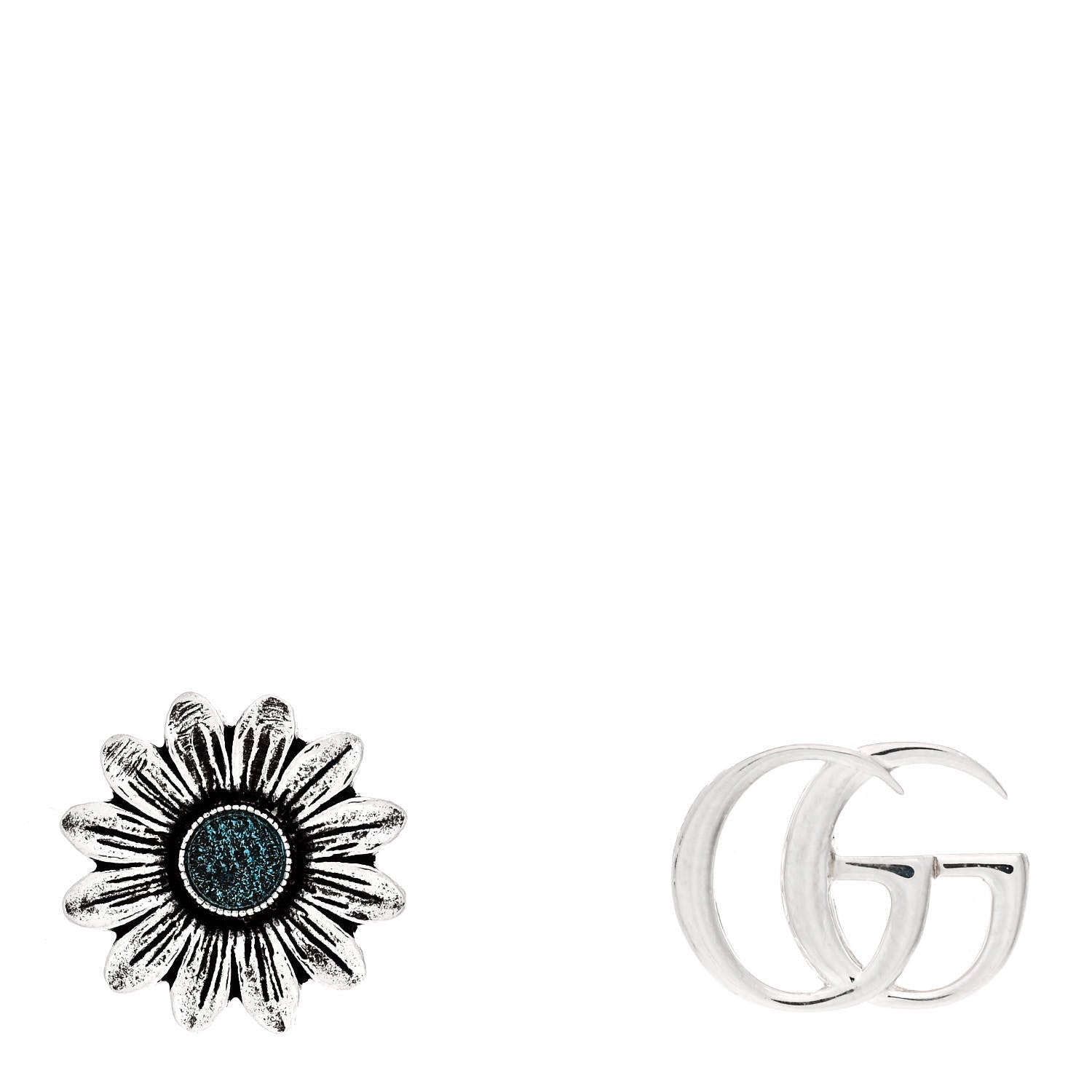 Gucci Sterling Silver Blue Topaz Flower Marmont Double G Earrings 1 of 5
