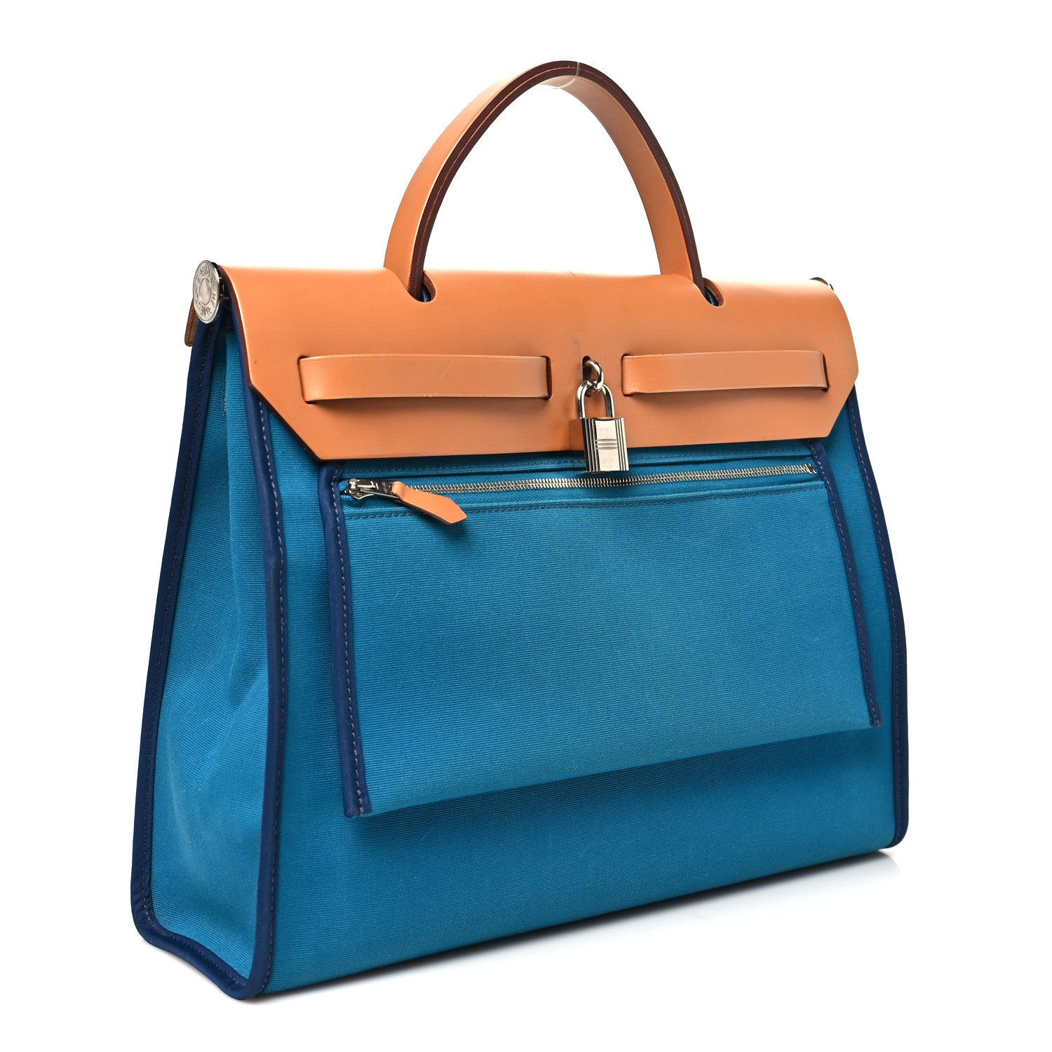 Hermes Toile Officier Vache Hunter Herbag Zip PM 31 Bleu Izmir Fauve 3 of 10