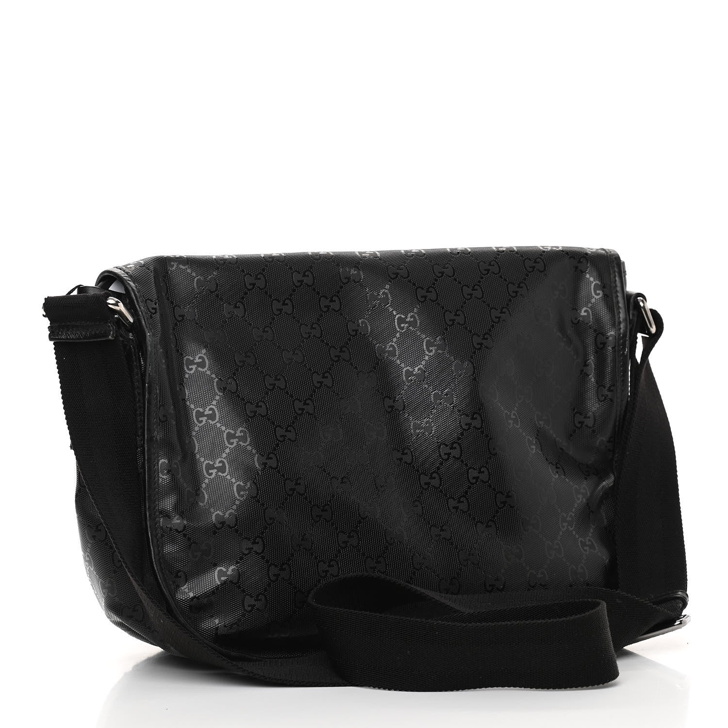 Gucci Imprime Monogram Medium Double Buckle Flap Messenger Bag Black 3 of 11