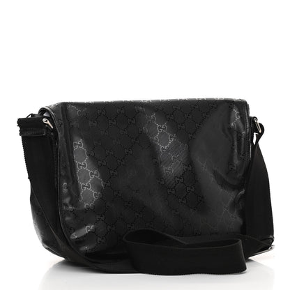 Gucci Imprime Monogram Medium Double Buckle Flap Messenger Bag Black 3 of 11