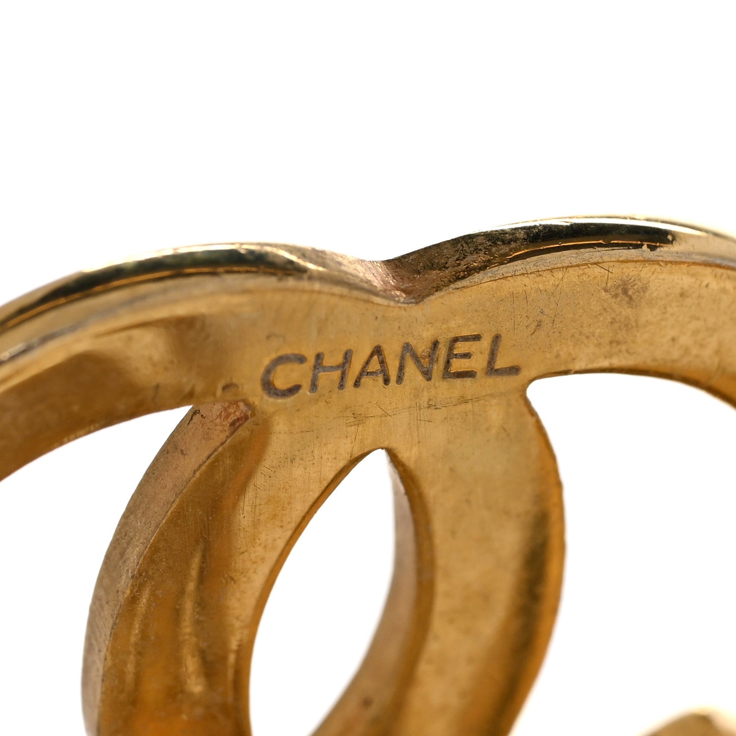 Metal CC Circle Drop Clip On Earrings Gold