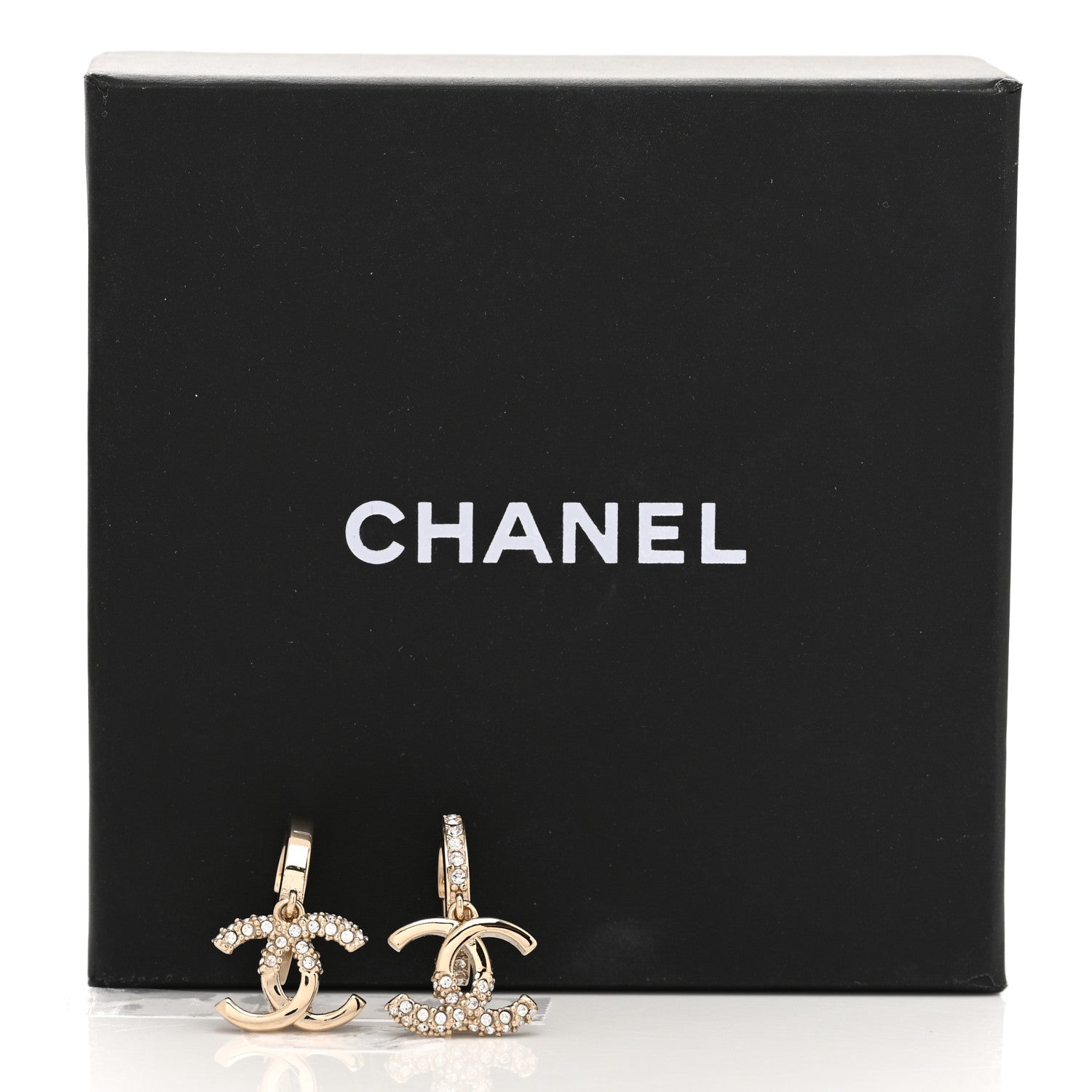 Chanel Crystal Bead CC Hoop Drop Earrings Light Gold 5 of 5