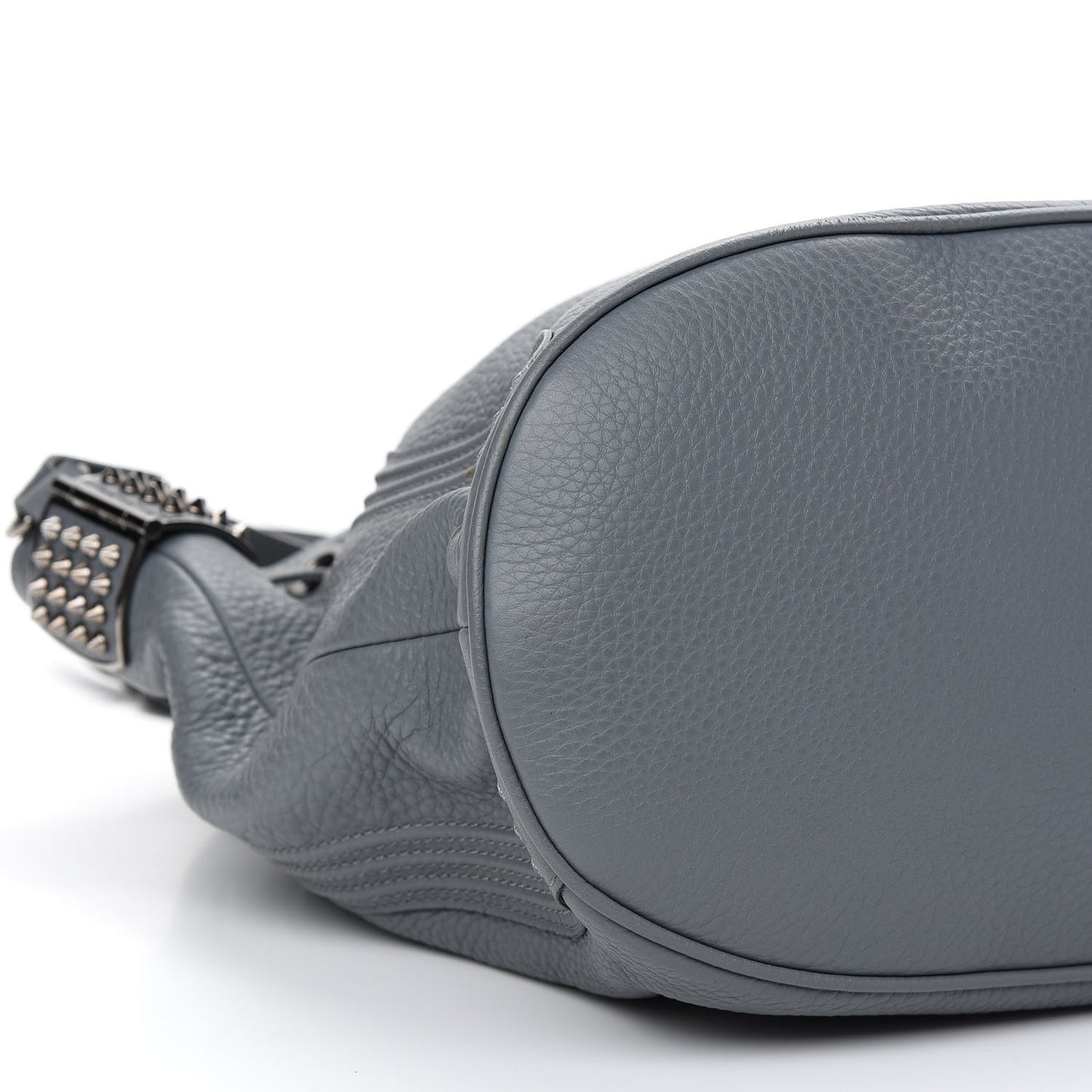 Pebbled Calfskin Spiked Dompteuse Bucket Bag Grey
