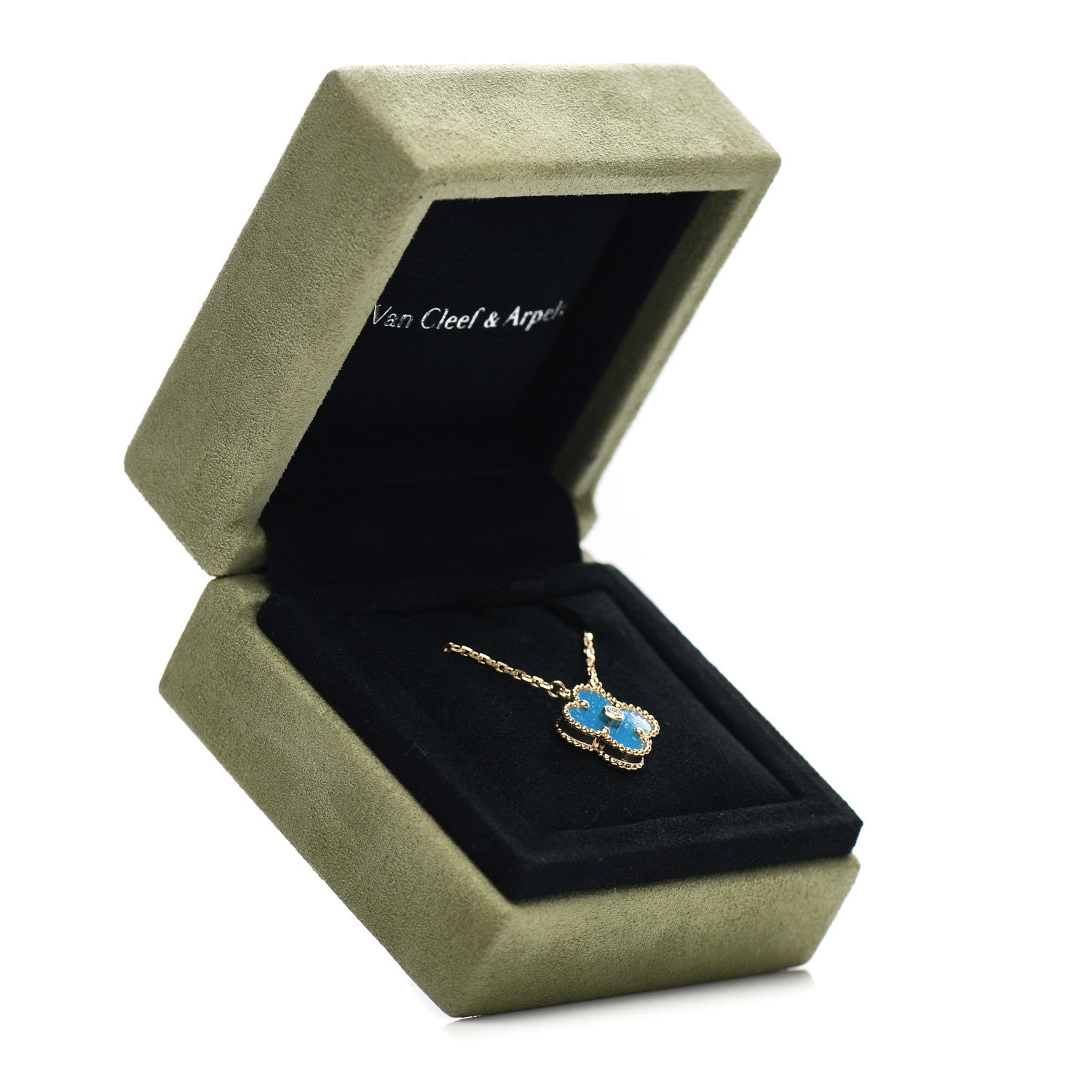 Van Cleef & Arpels 18K Yellow Gold Diamond Celestial Blue Sevres Porcelain Vintage Alhambra Pendant Necklace 5 of 5