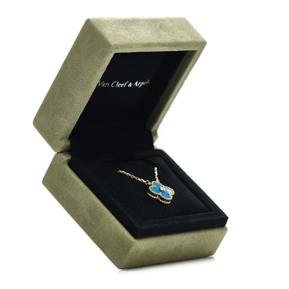 Van Cleef & Arpels 18K Yellow Gold Diamond Celestial Blue Sevres Porcelain Vintage Alhambra Pendant Necklace 5 of 5