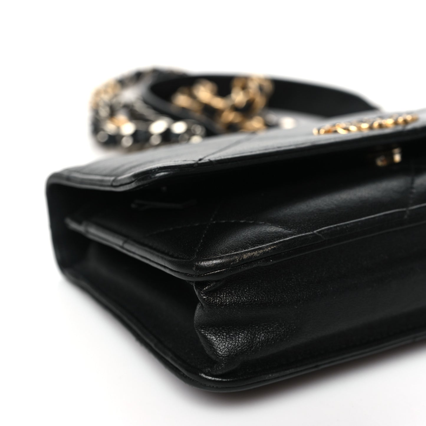 Goatskin Quilted Chanel 19 Wallet On Chain WOC Black