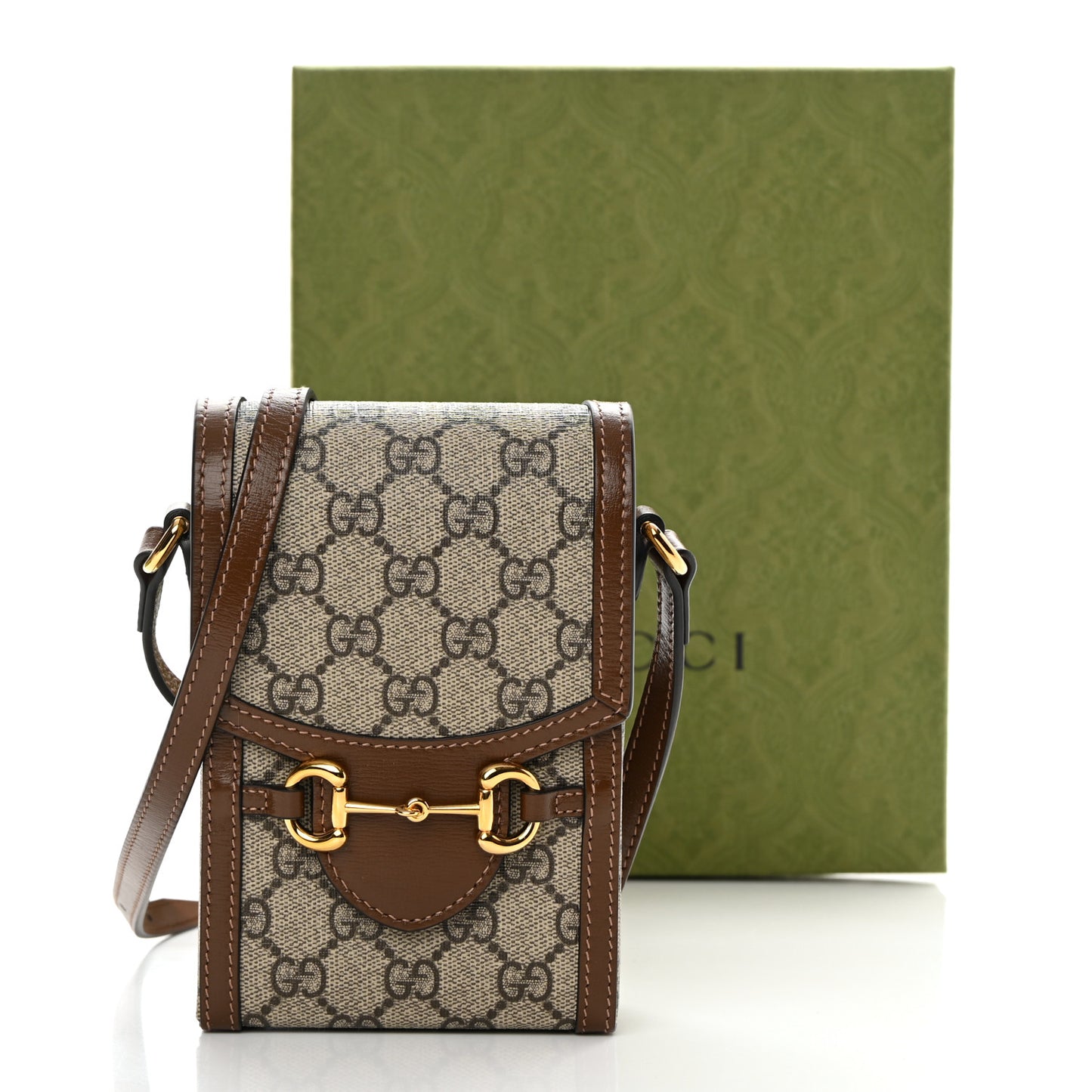 GG Supreme Monogram Mini Horsebit 1955 Crossbody Bag Beige Brown Sugar