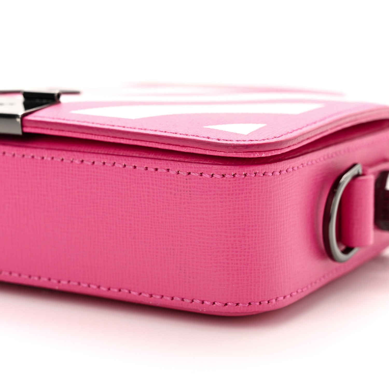 Off-White Saffiano Striped Diag Binder Clip Bag Pink White 9 of 14