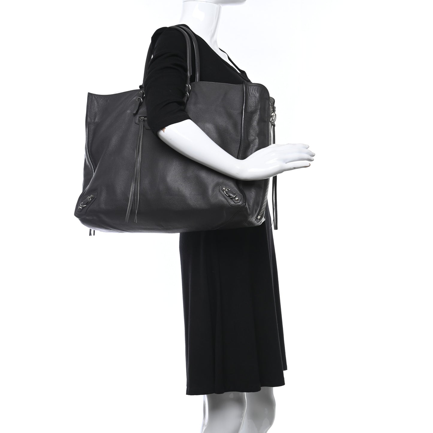 Veau Papier A4 Zip Around Tote Gris Fossile