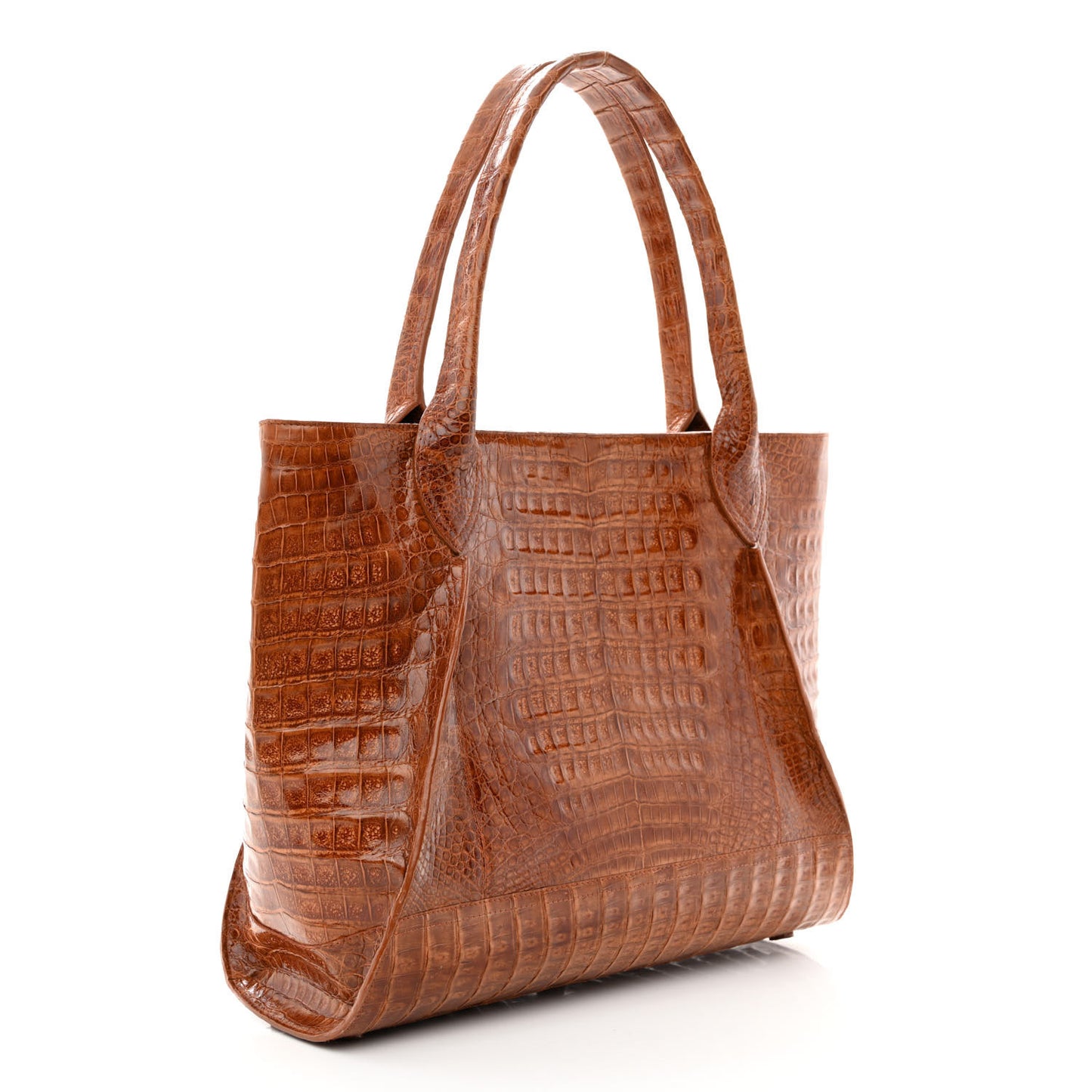 Crocodile Top Handle Shoulder Bag Brown