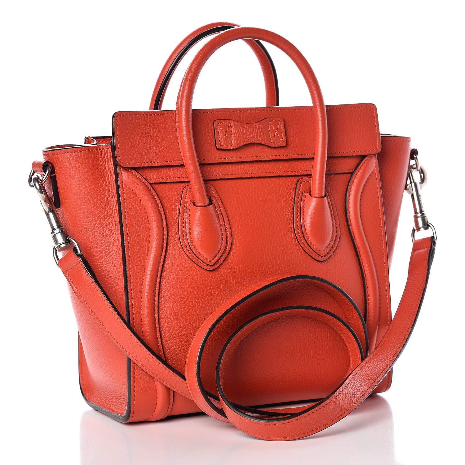 Celine Drummed Calfskin Nano Luggage Vermillion 3 of 11