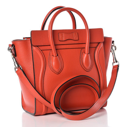 Celine Drummed Calfskin Nano Luggage Vermillion 3 of 11