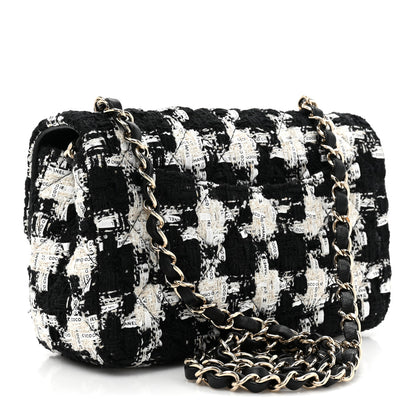 Chanel Tweed Quilted Mini Rectangular Flap Black Ecru White 3 of 10