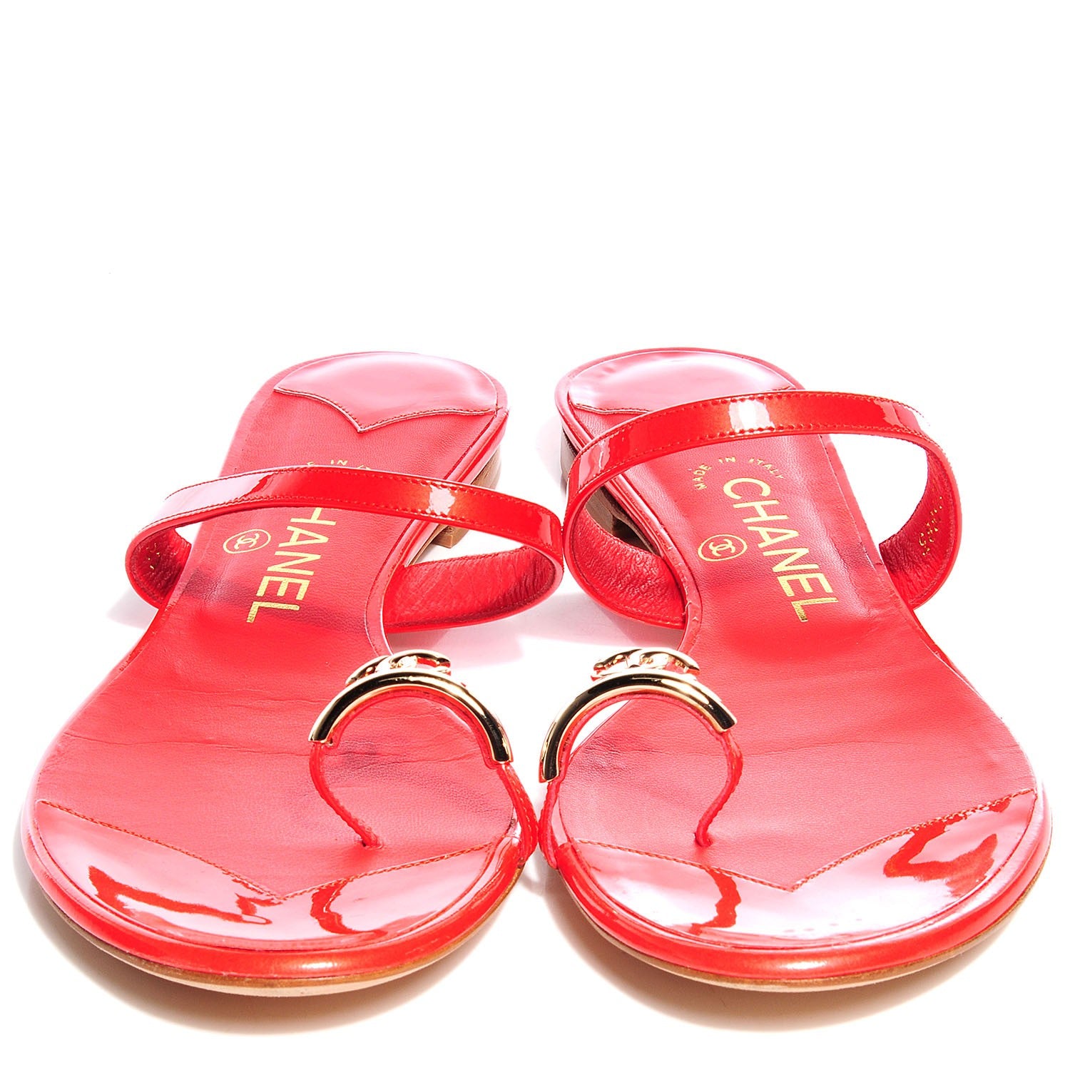 Chanel Patent CC Toe Ring Sandals 39.5 Red 2 of 8