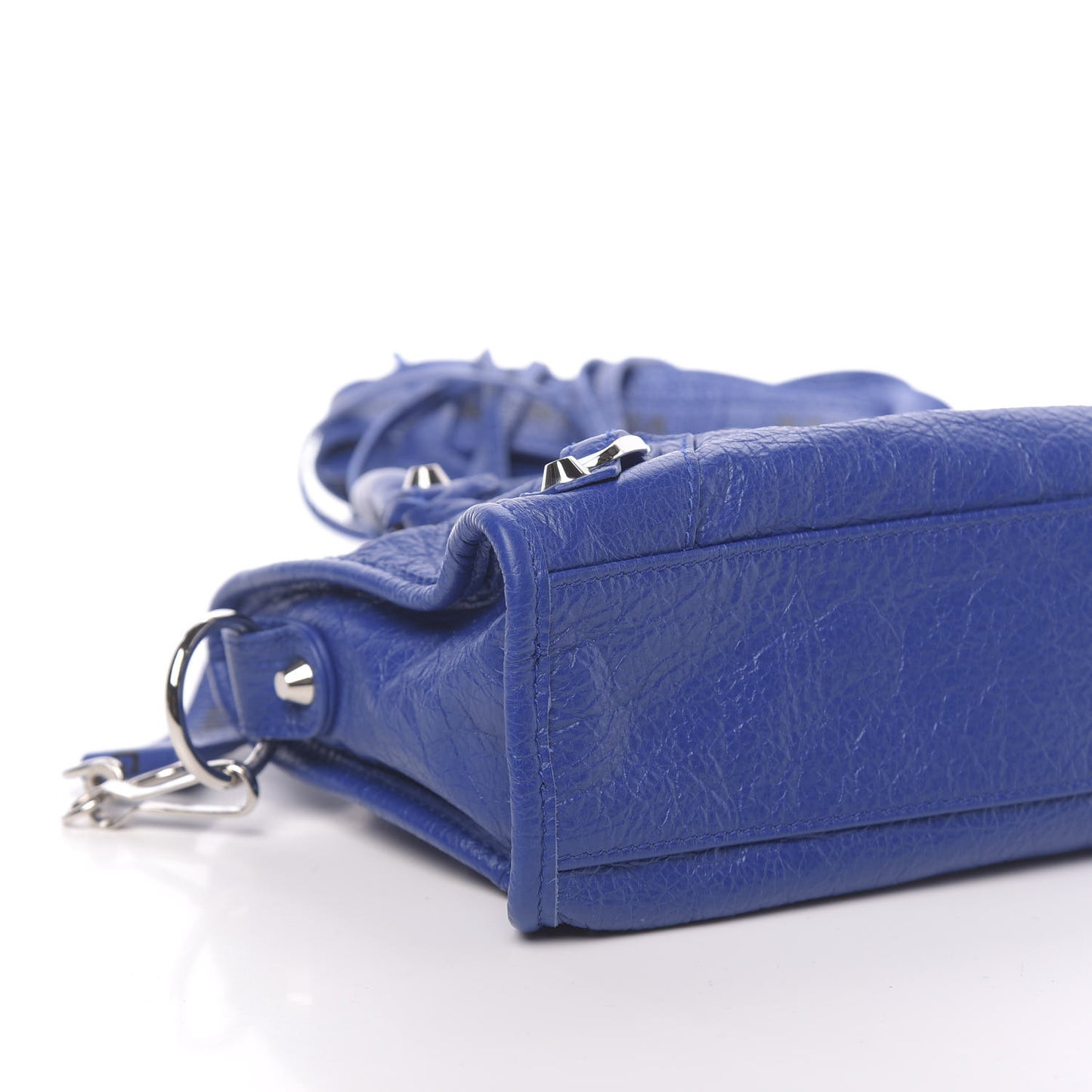 Agneau Classic Silver Hardware Mini City Logo Strap Bleu Electric Black