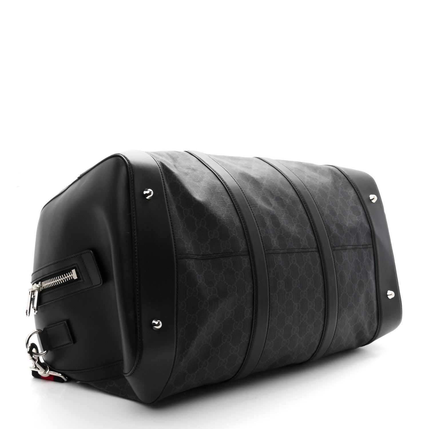 Gucci Soft GG Supreme Monogram Appia Calfskin Web Large Carry On Duffle Bag Black Grey 3 of 9
