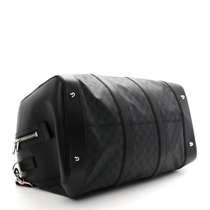 Gucci Soft GG Supreme Monogram Appia Calfskin Web Large Carry On Duffle Bag Black Grey 3 of 9