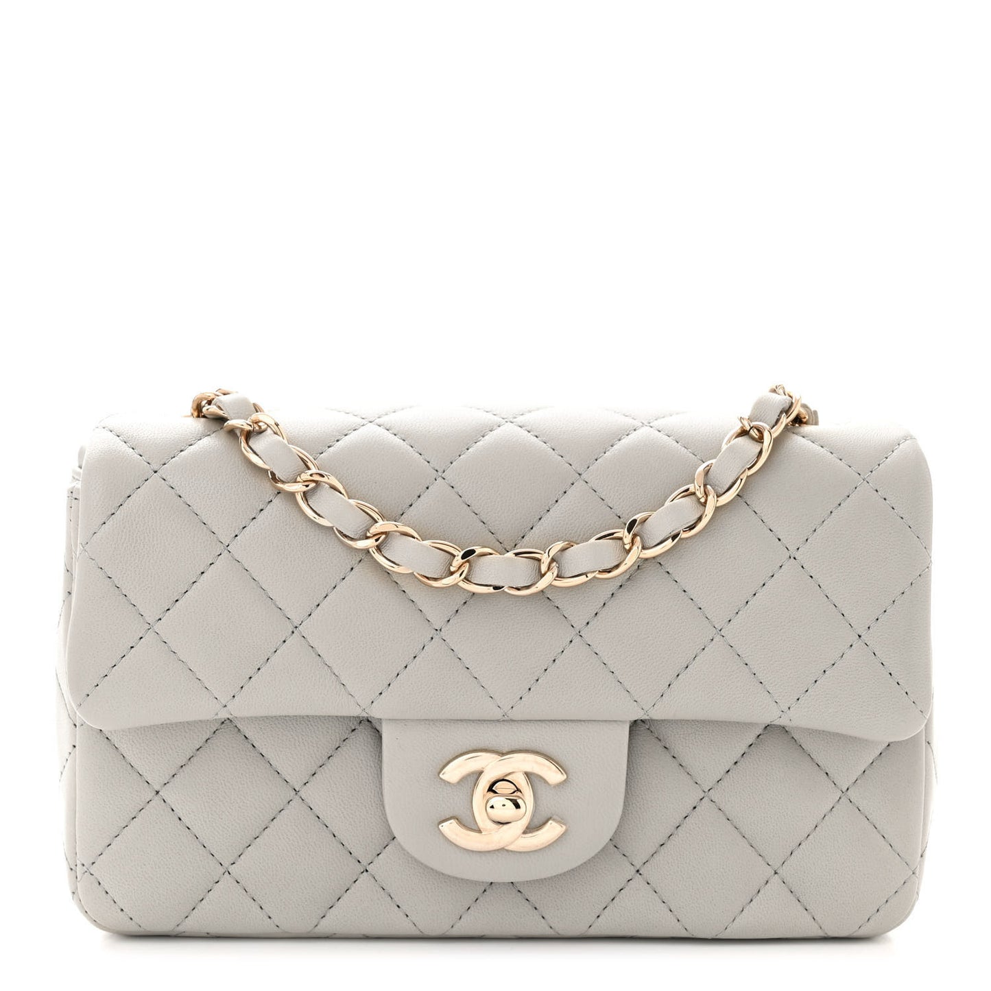 Lambskin Quilted Mini Rectangular Flap Grey