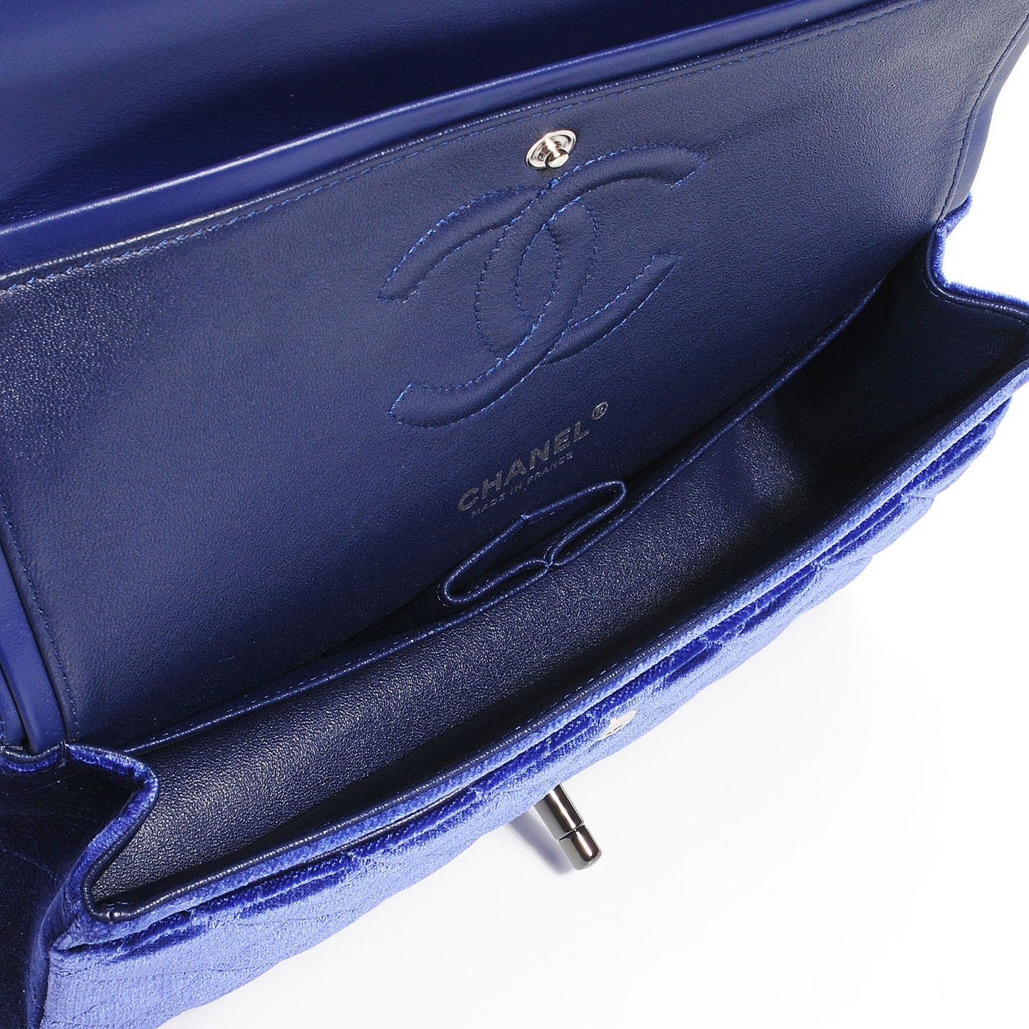 Velvet Quilted Medium Double Flap Dark Blue