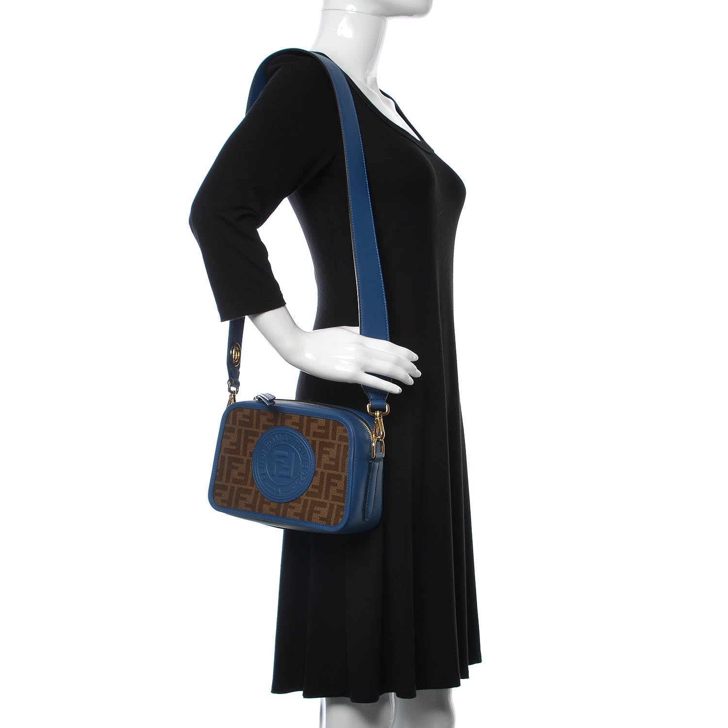 Fendi Glazed Fabric Vitello Century F is Fendi FF 1974 Stamp Patch Camera Case Mogano Panna Iris 2 of 9