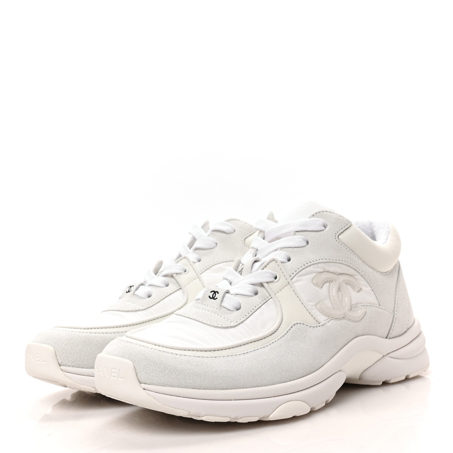 Chanel Suede Calfskin Fabric CC Sneakers 37 White 3 of 7