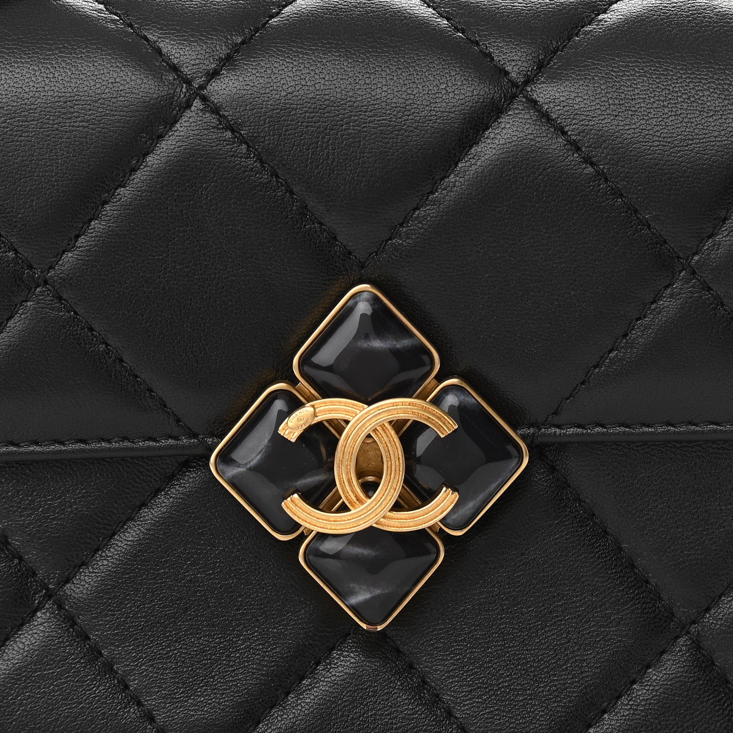 Chanel Lambskin Quilted Diamond Lock Flap Black 8 of 11