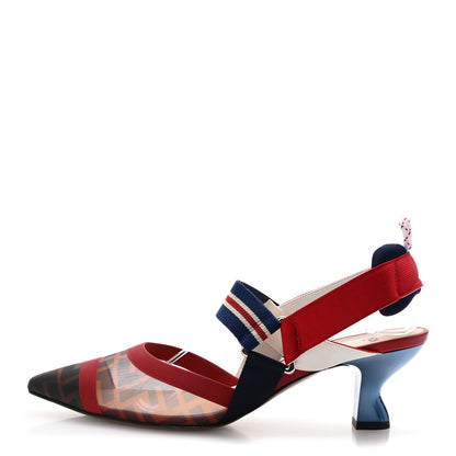 Fendi Technical Mesh FF Colibri 55mm Slingback Pumps 39 Tobacco Moro Zaffiro Ciliegia Rosso 1 of 9