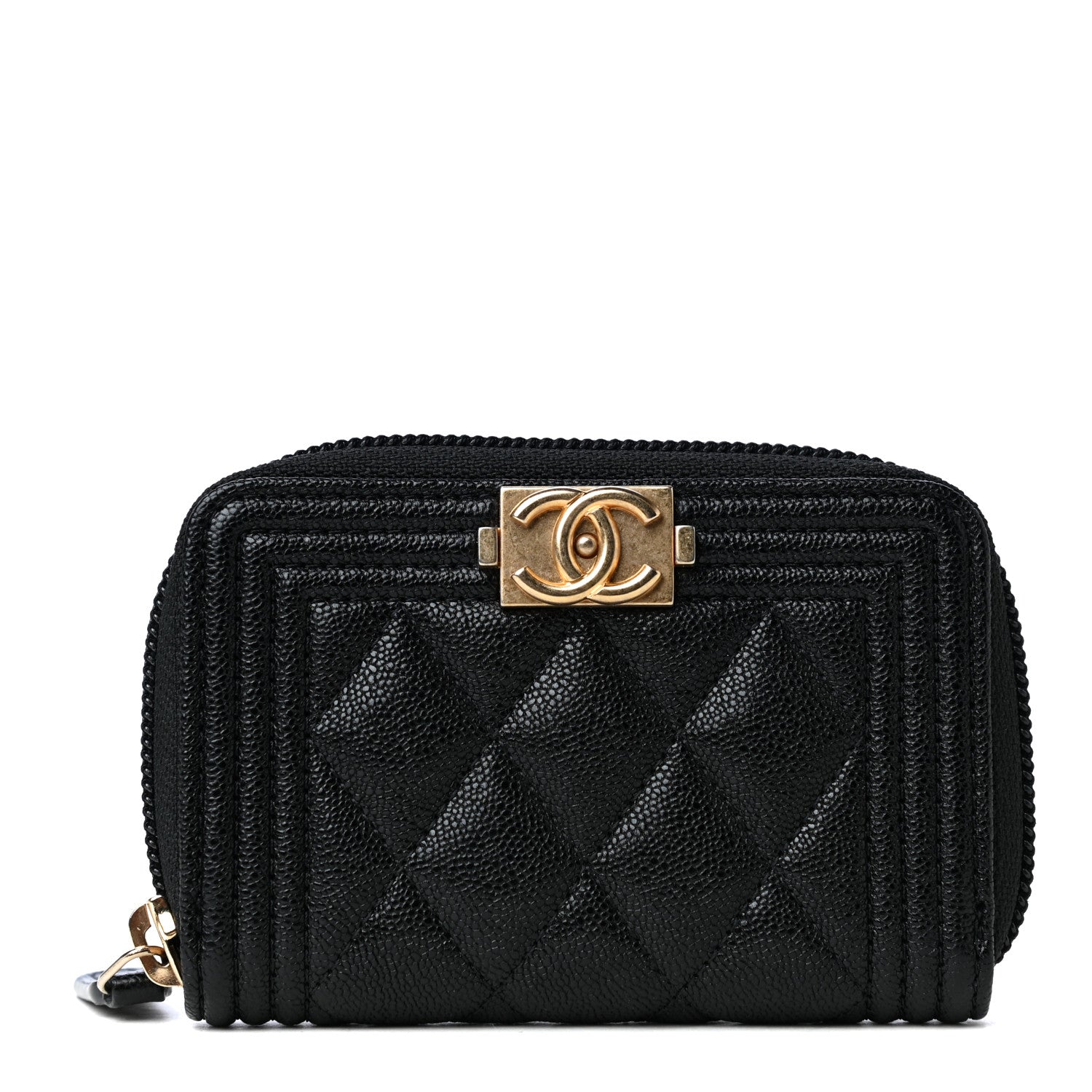 Chanel Caviar Quilted Boy Zip Around Coin Purse Wallet Black 1 of 6
