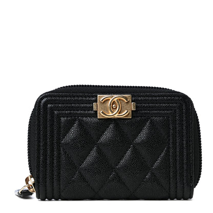 Chanel Caviar Quilted Boy Zip Around Coin Purse Wallet Black 1 of 6