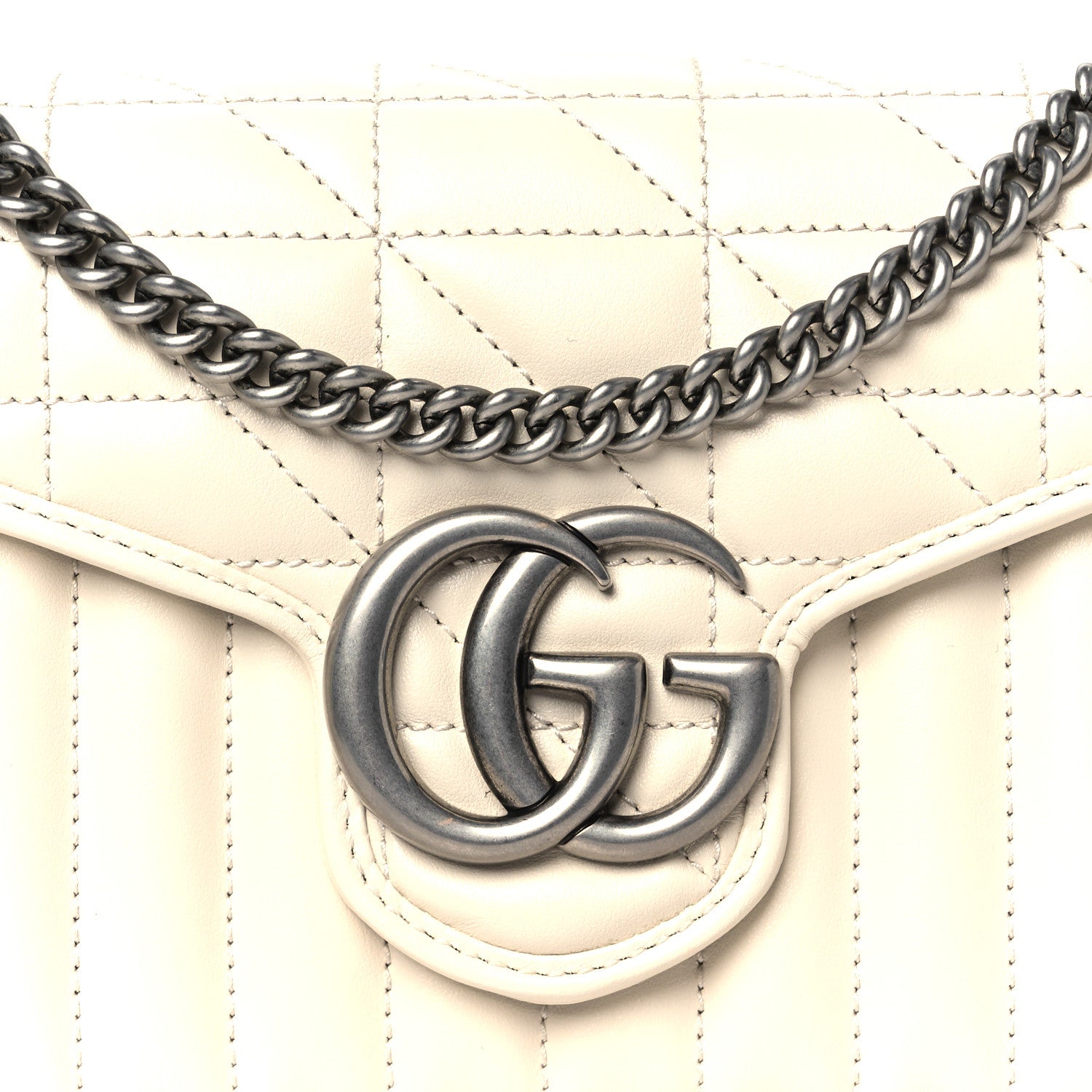 Gucci Calfskin Matelasse Aria GG Marmont Chain Wallet Mystic White 8 of 10