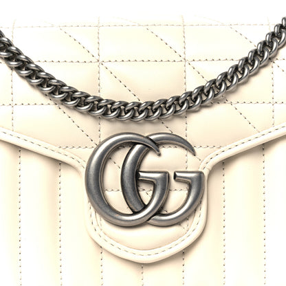 Gucci Calfskin Matelasse Aria GG Marmont Chain Wallet Mystic White 8 of 10