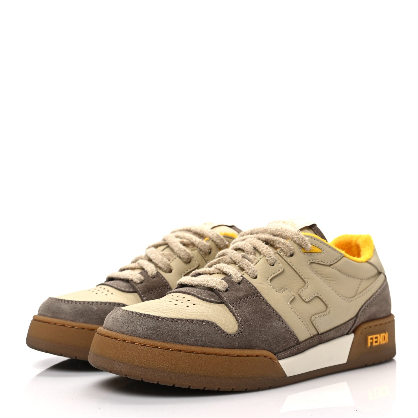 Calfskin Suede Fendi Match Low Top Sneakers 39 Dodo Straw Yellow
