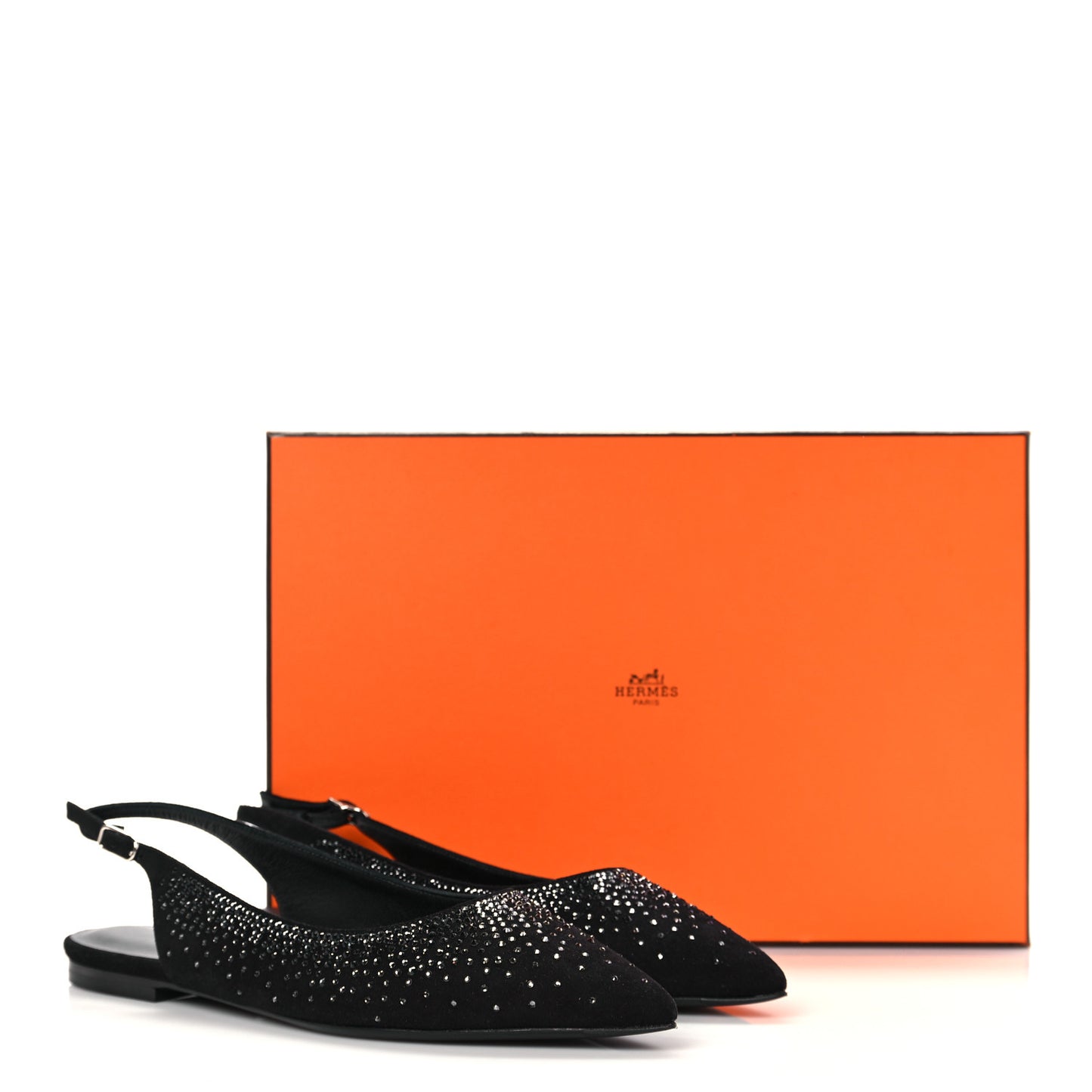 Suede Goatskin Rhinestone Brillante Ballet Flats 36.5 Black
