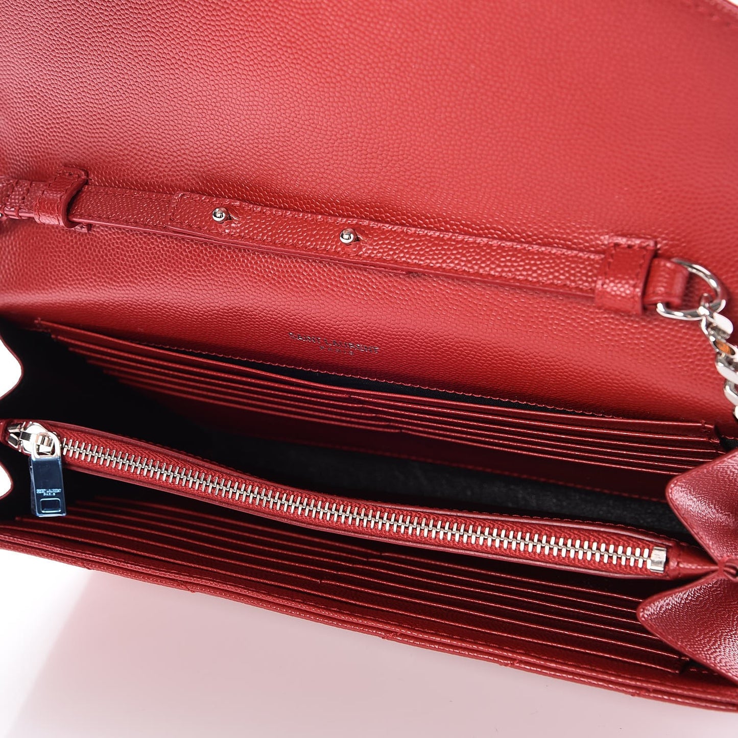 Grain De Poudre Matelasse Chevron Monogram Chain Wallet Red