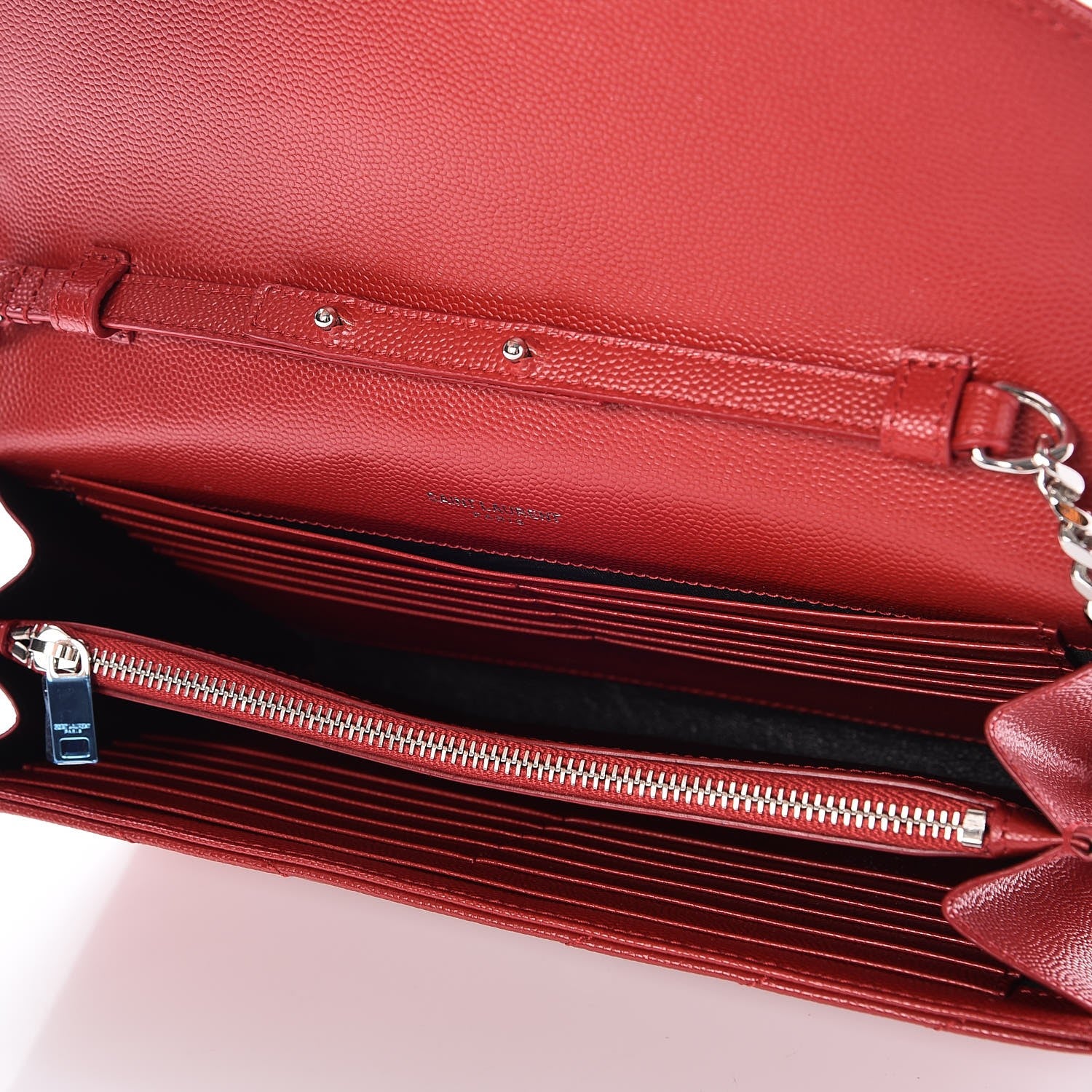 Saint Laurent Grain De Poudre Matelasse Chevron Monogram Chain Wallet Red 5 of 8