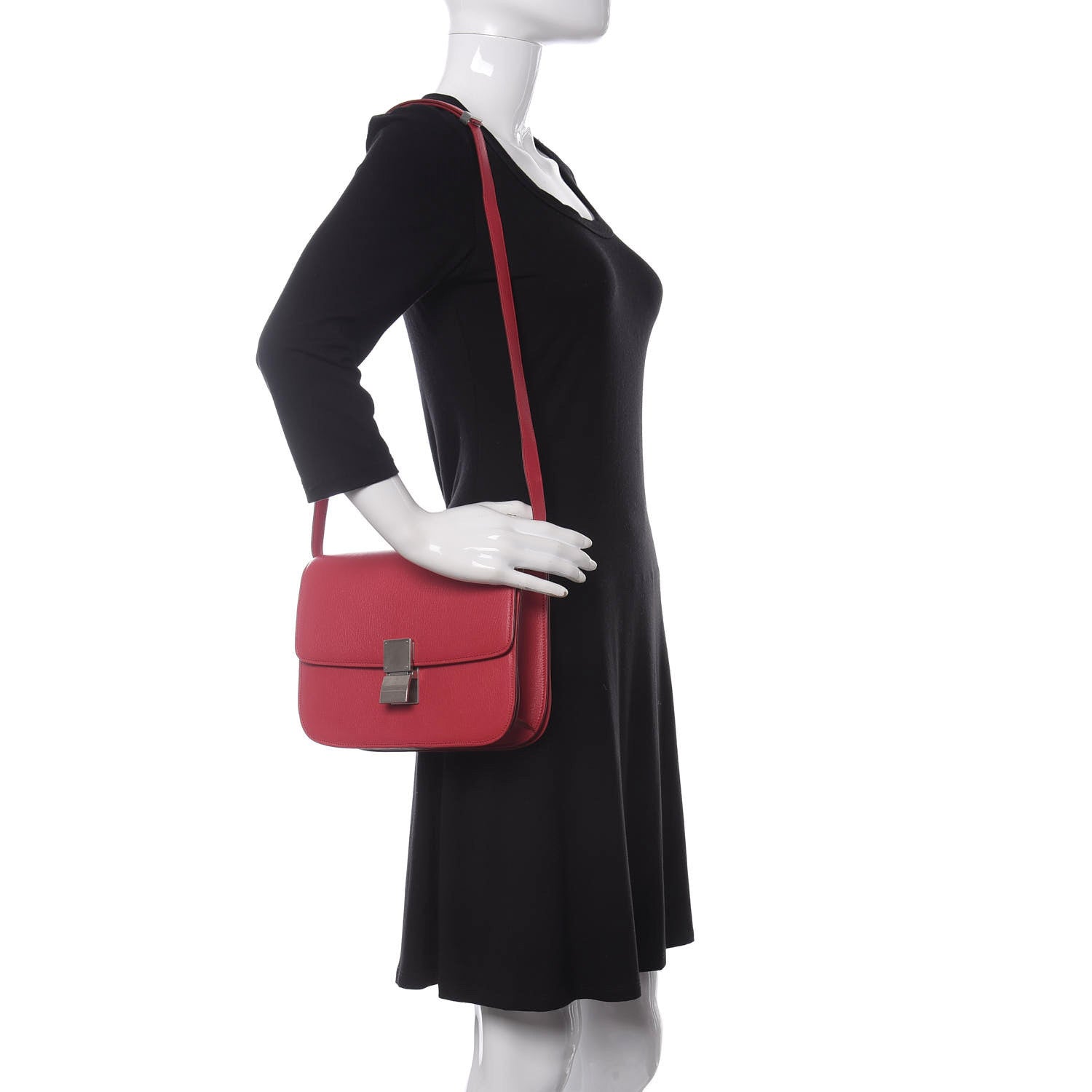 Celine Goatskin Medium Classic Box Flap Bag Dark Pink 2 of 9