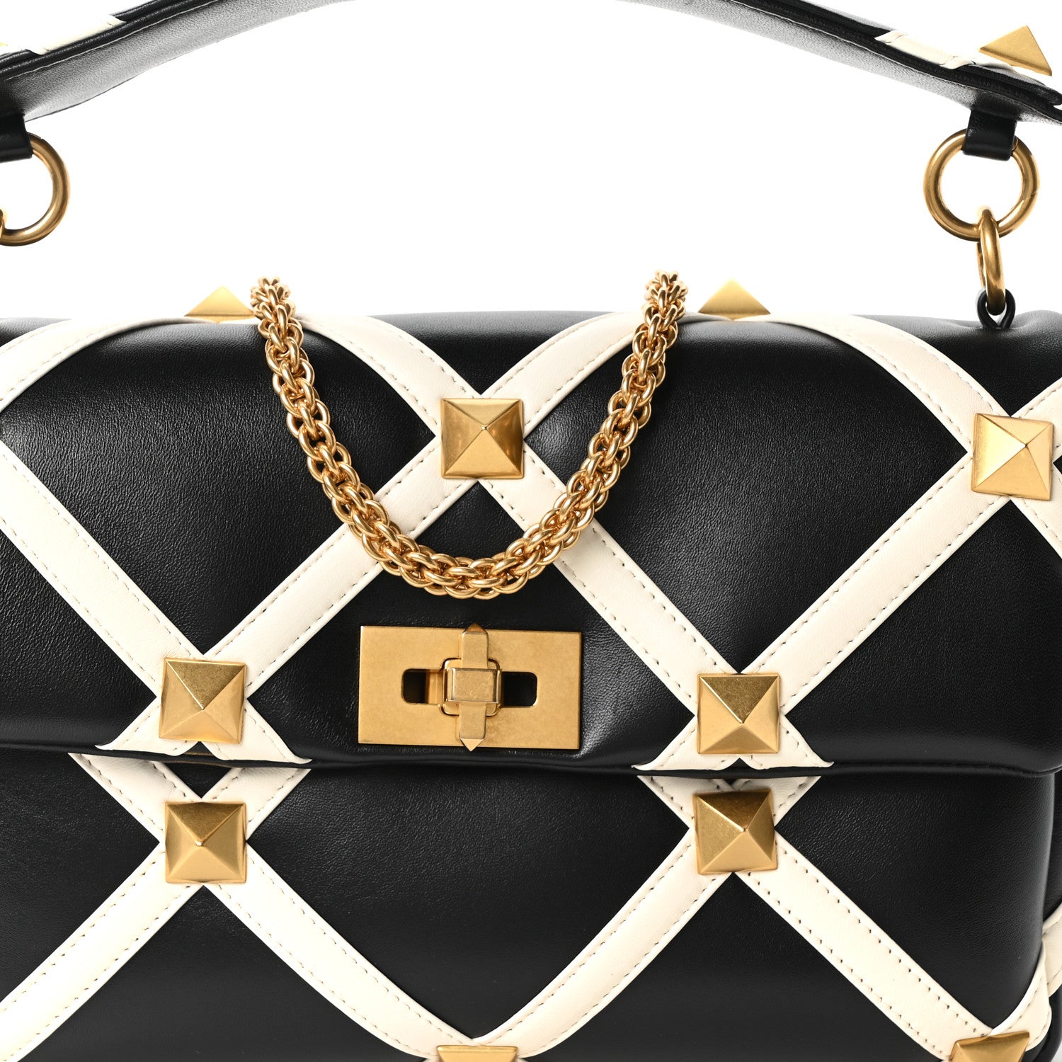 Valentino Garavani Nappa Large Roman Stud Shoulder Bag Black White 6 of 8