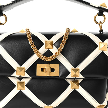 Valentino Garavani Nappa Large Roman Stud Shoulder Bag Black White 6 of 8