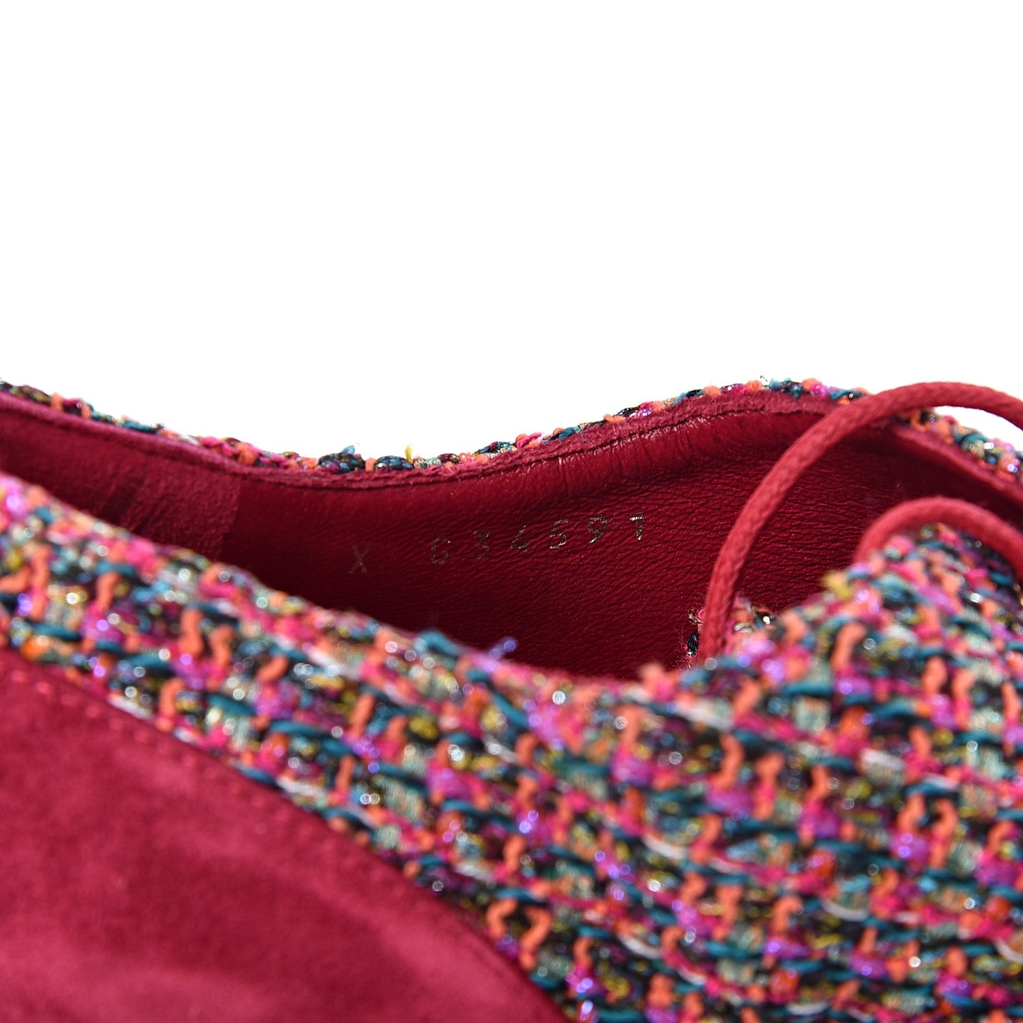 Tweed Calfskin Pearl Lace Up Sneakers 38.5 Fuchsia Orange Green Red