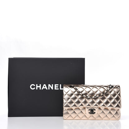 Chanel Metallic Lambskin Quilted Medium Double Flap Gold Black 11 of 11