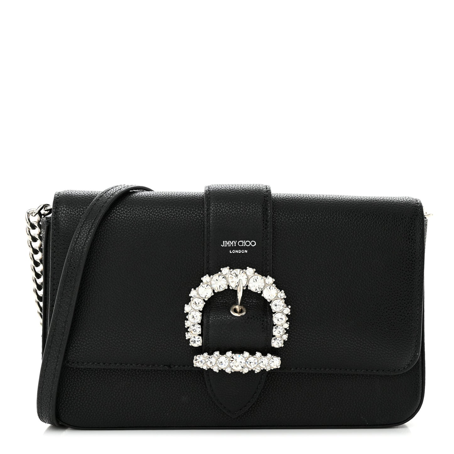 Calfskin Crystal Cheri Wallet on Chain Bag Black