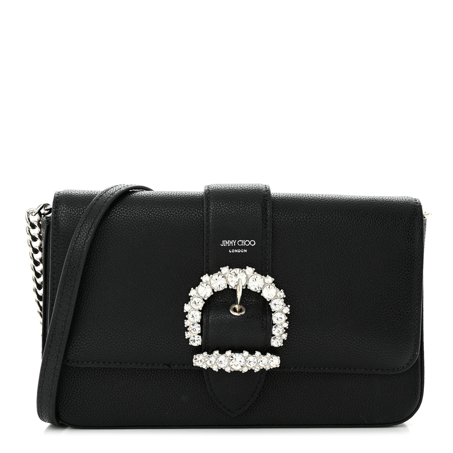 Jimmy Choo Calfskin Crystal Cheri Wallet on Chain Bag Black 1 of 8
