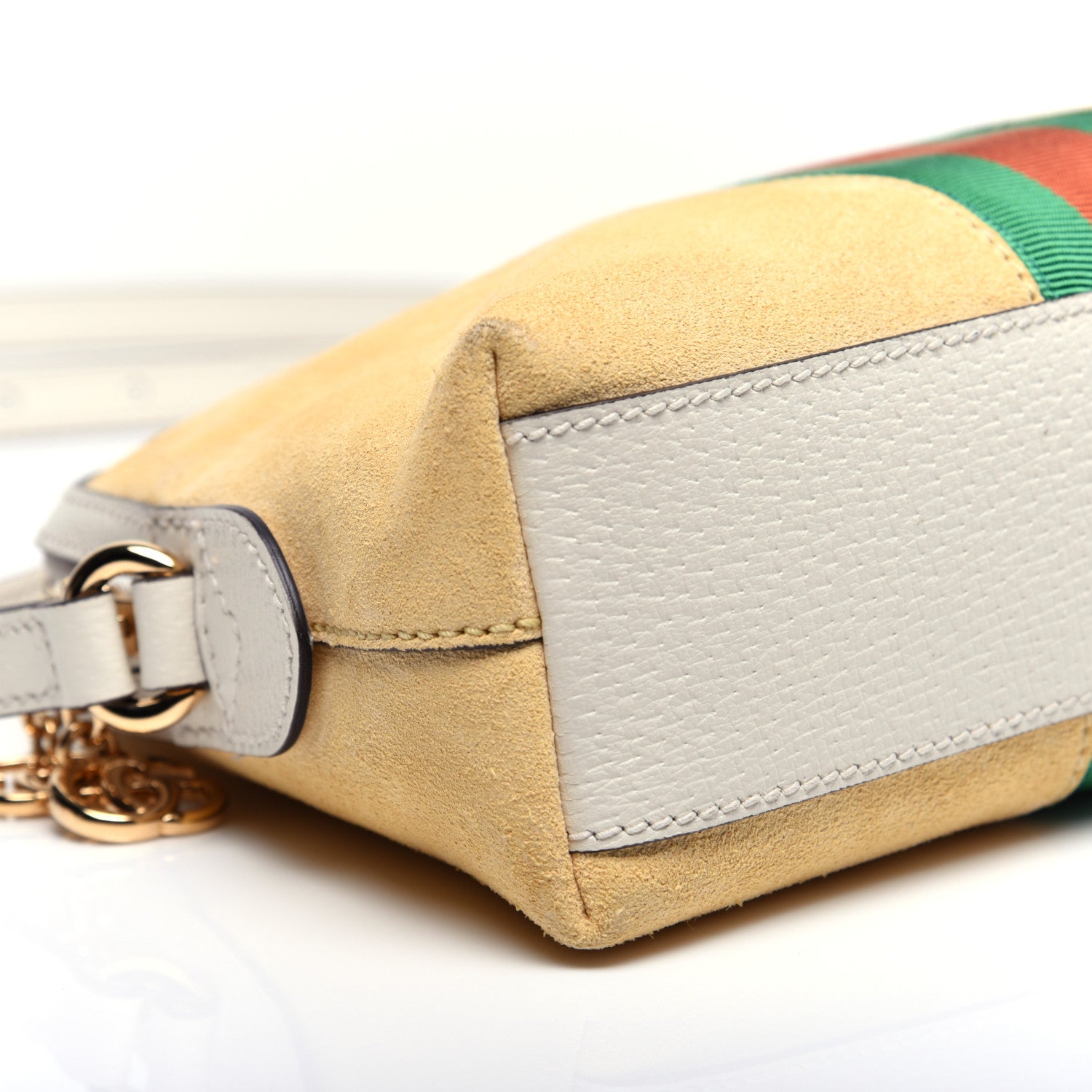 Gucci Suede Calfskin GG Web Small Ophidia Dome Shoulder Bag Burro New Mystic White 7 of 13