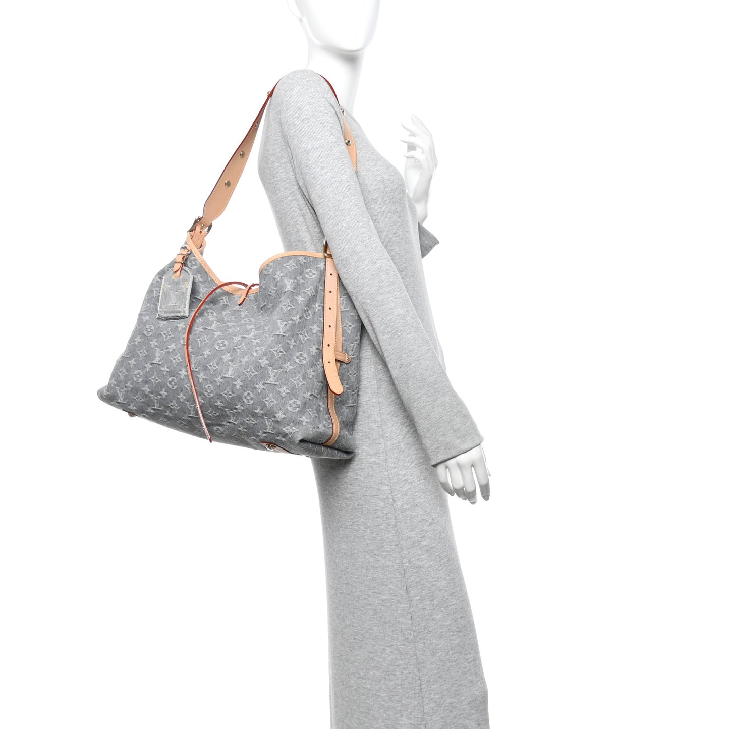 Monogram Denim CarryAll MM Washed Grey