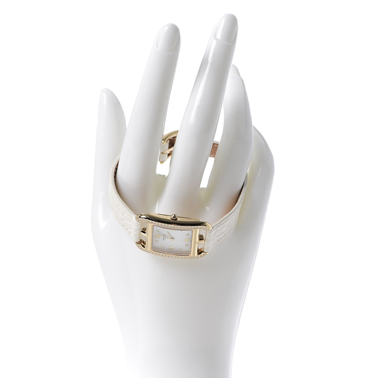18K Yellow Gold Alligator Diamond Bezel Mother of Pearl 23mm Cape Cod Quartz Watch Blanc