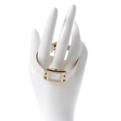 Hermes 18K Yellow Gold Alligator Diamond Bezel Mother of Pearl 23mm Cape Cod Quartz Watch Blanc 2 of 8